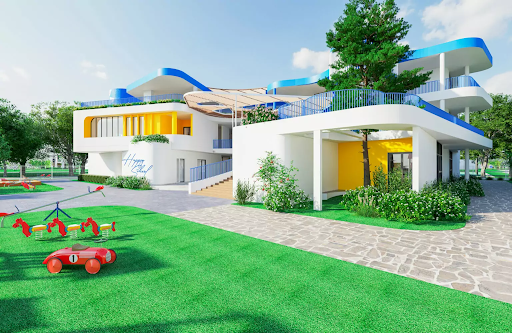 Khuôn viên Pathway Academy - một trong các trường mầm non song ngữ tại TPHCM, rộng rãi, thoáng mát với nhiều cây xanh và thiết kế thân thiện thiên nhiên.